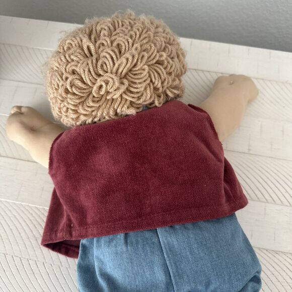 1982 VTG Cabbage Patch Kids Doll Boy Blonde Blue Eyes Dimples Jeans Vest Shoe - Picture 10 of 16